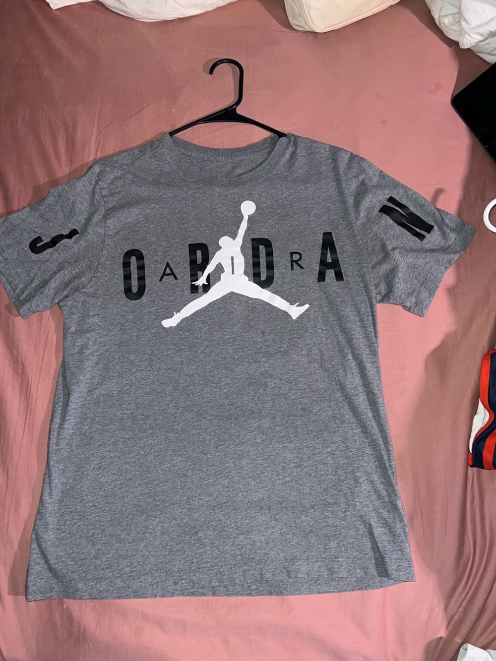 Jordan Gray Short-Sleeve Tee with White Jumpman and Black Lettering